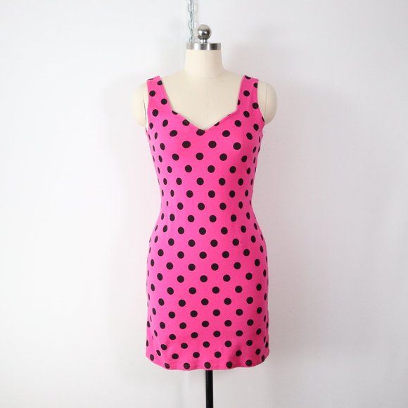 ❌SOLD❌vintage 80s hot pink polka dot mini dress M - Picture 5 of 7